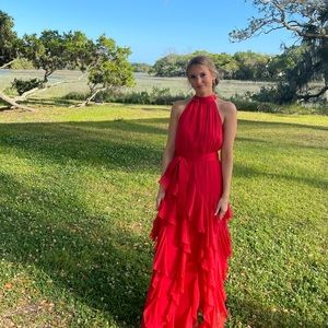 Red Gown Alice + Olivia Emelia Halter Neck